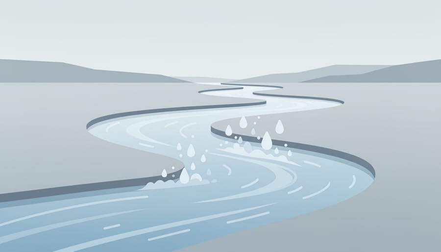 Clear flowing water with gentle reflections suggesting cleaner laundry impact on waterways